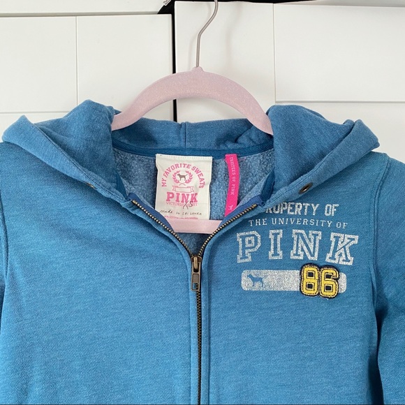 VS PINK Embroidered Turquoise Blue Hoodie XS - Picture 3 of 4